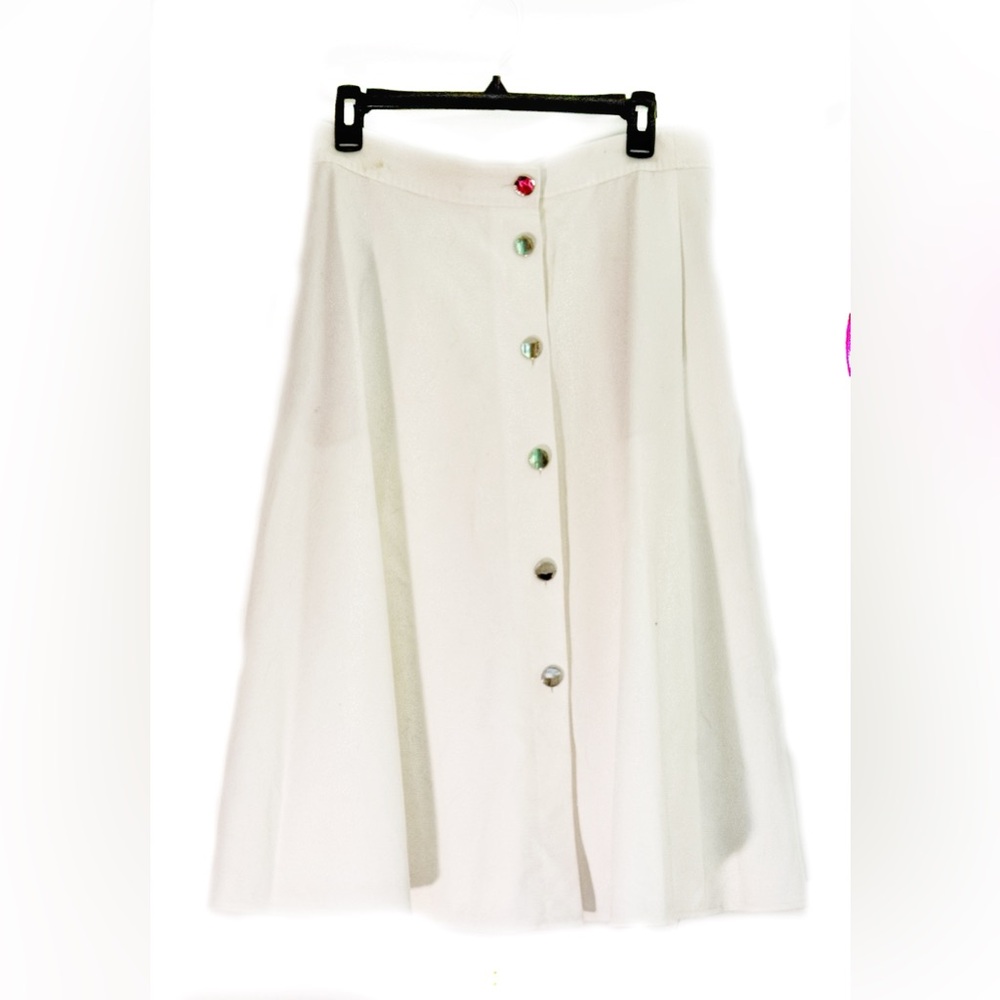 Escada White Midi A-Line Skirt with Gold Buttons, 12